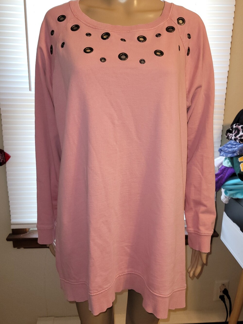 Ruff Hewn Rose Pink Sweatshirt with Grommit Decor Around The Neckline .
